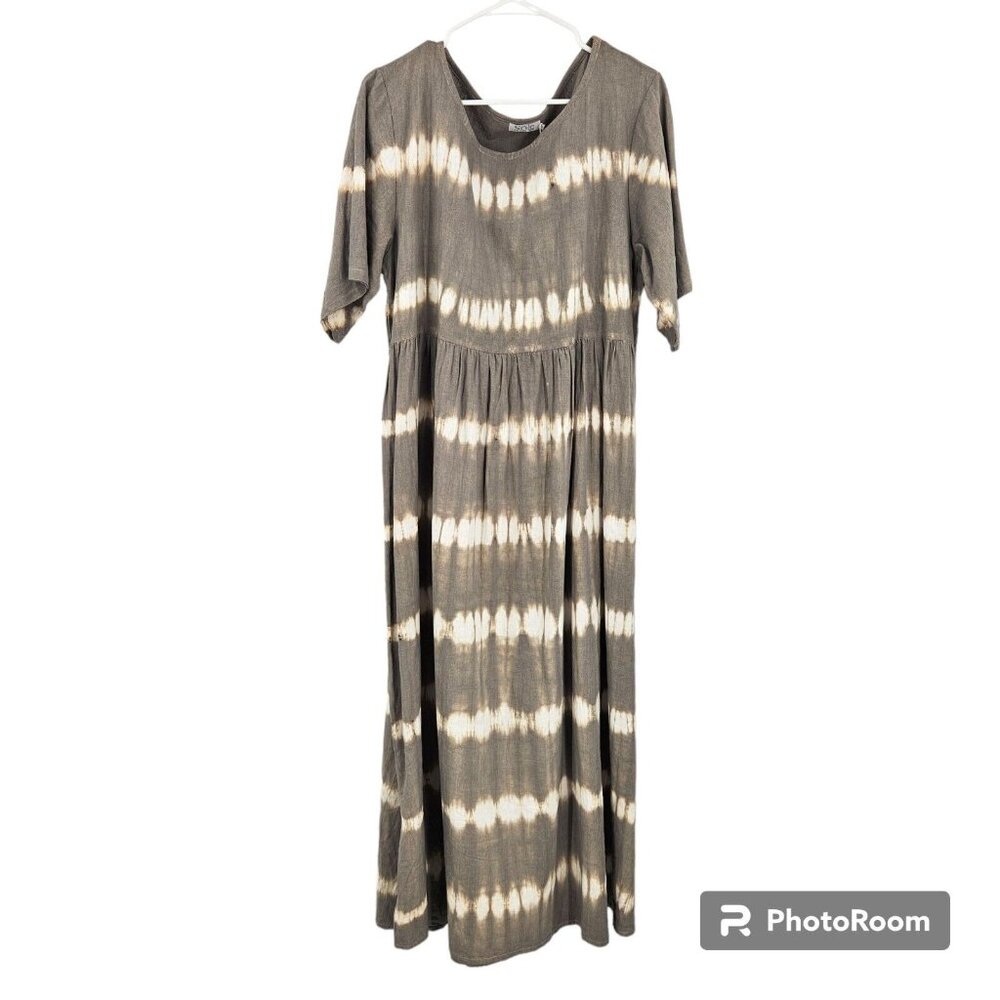 Sole by Mare Sole Amore Dress Gray Tie Dye Long Linen Blend Lagenlook NWT Size L
